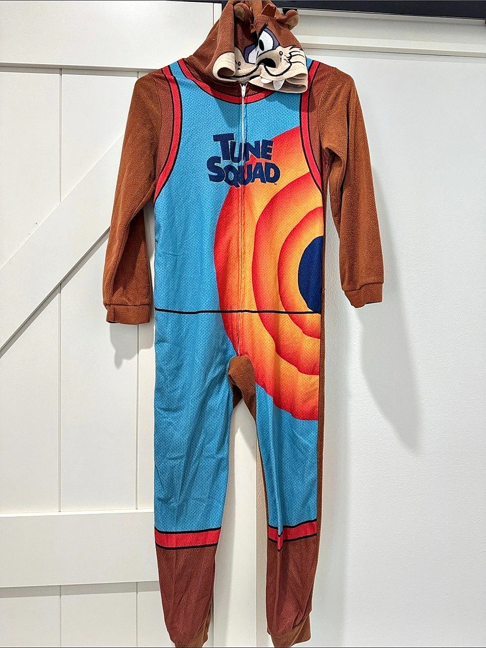 Space Jam Tune Squad Tasmanian Devil Fleece Onesie Pajama Blue & Brown Boys med